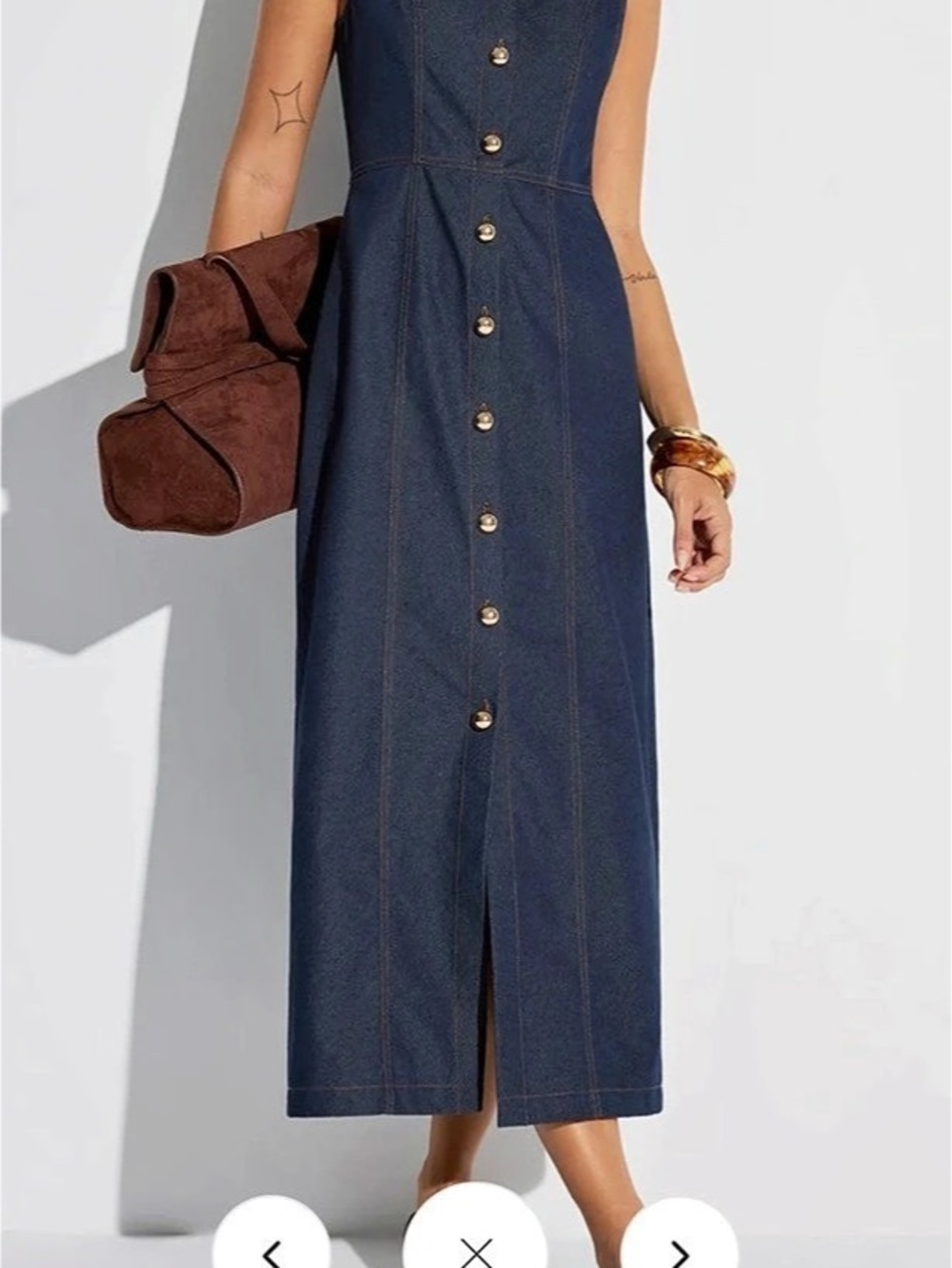 Commense Button Front Denim Midi Dress